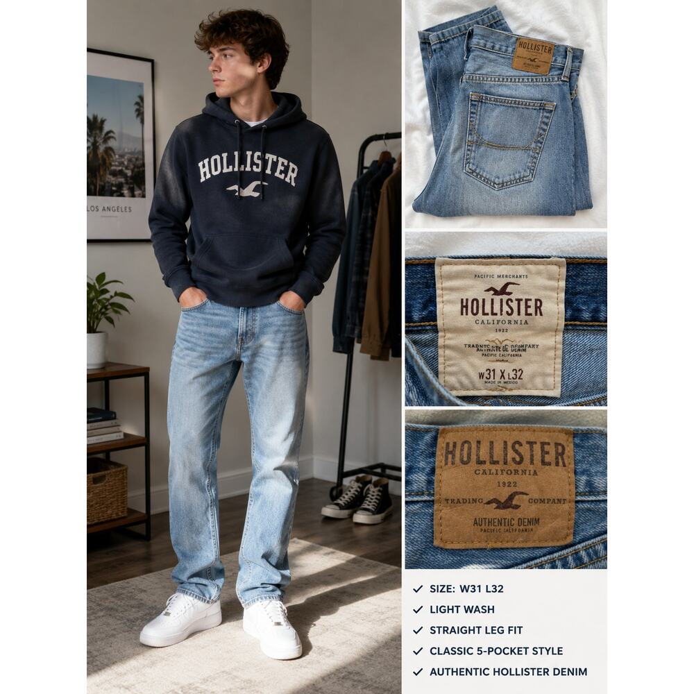 Hollister California Men’s Light Wash Straight Leg Jeans W31 L32 Y2K Skater